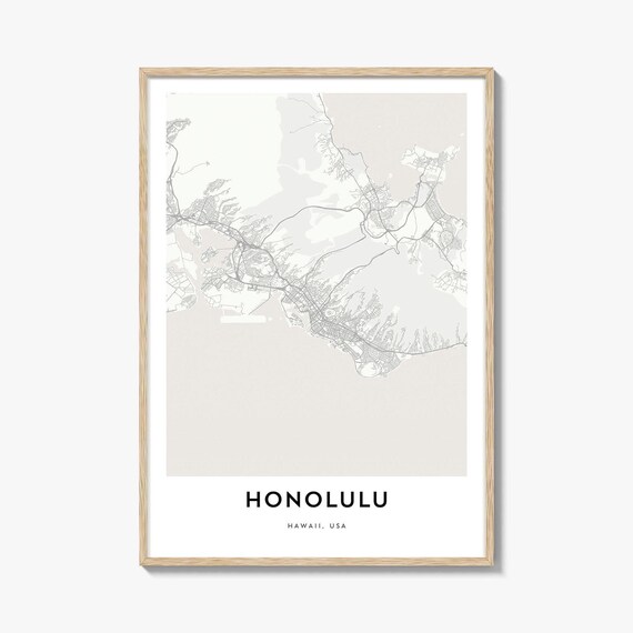 Honolulu Hawaii Minimalist Street Map Island City Beach Poster