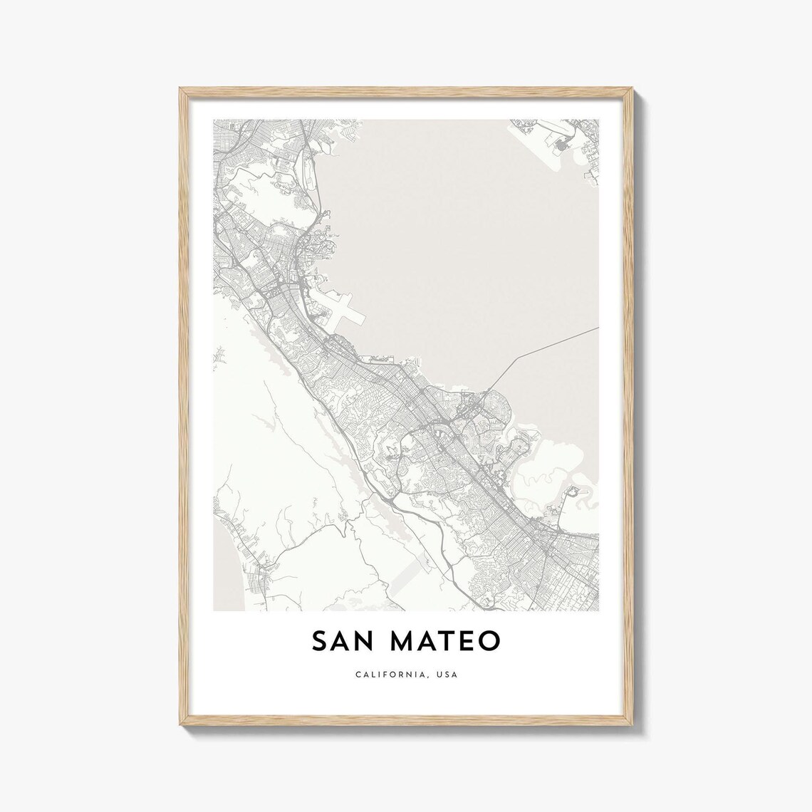 San Mateo California USA Minimalist White City Street Map Poster