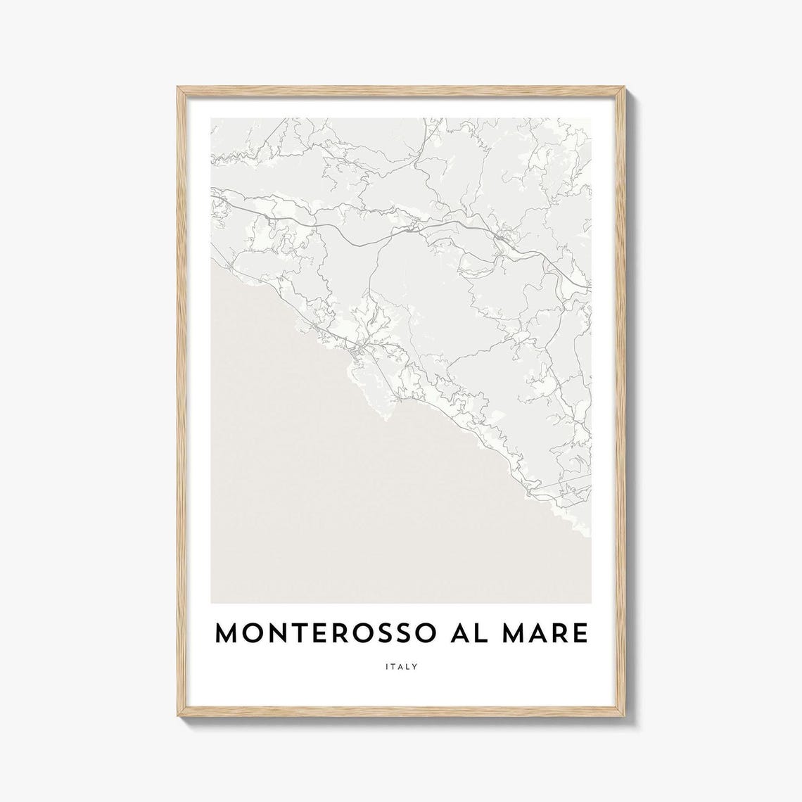 Monterosso Al Mare Italy Coastal Road Map Minimalist Tan Poster