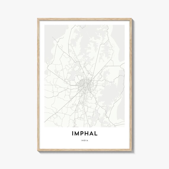 Imphal India Minimalist Black and White City Street Map Art Poster