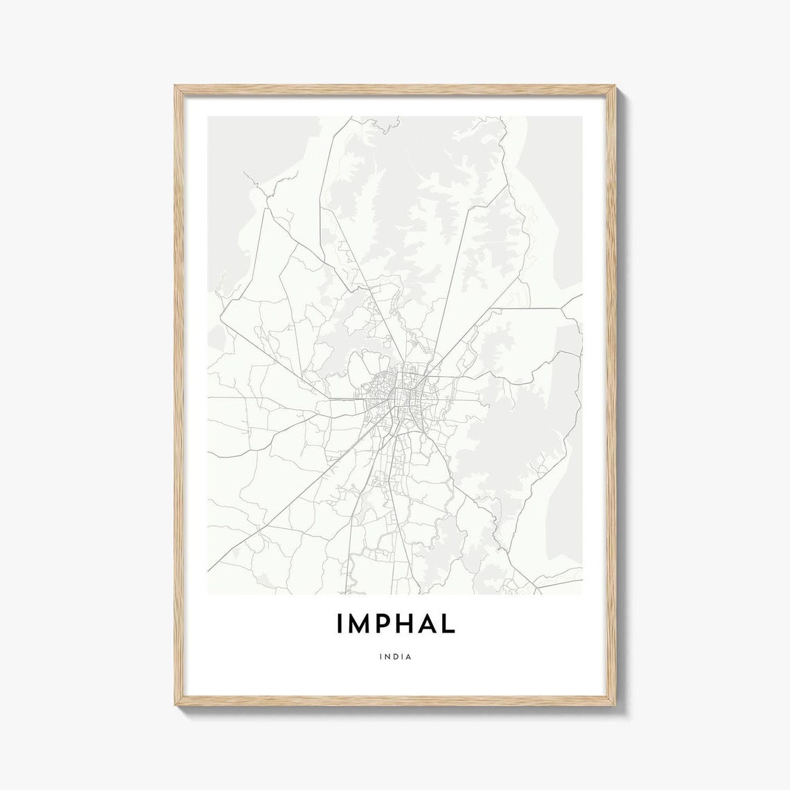 Imphal India Minimalist Black and White City Street Map Art Poster