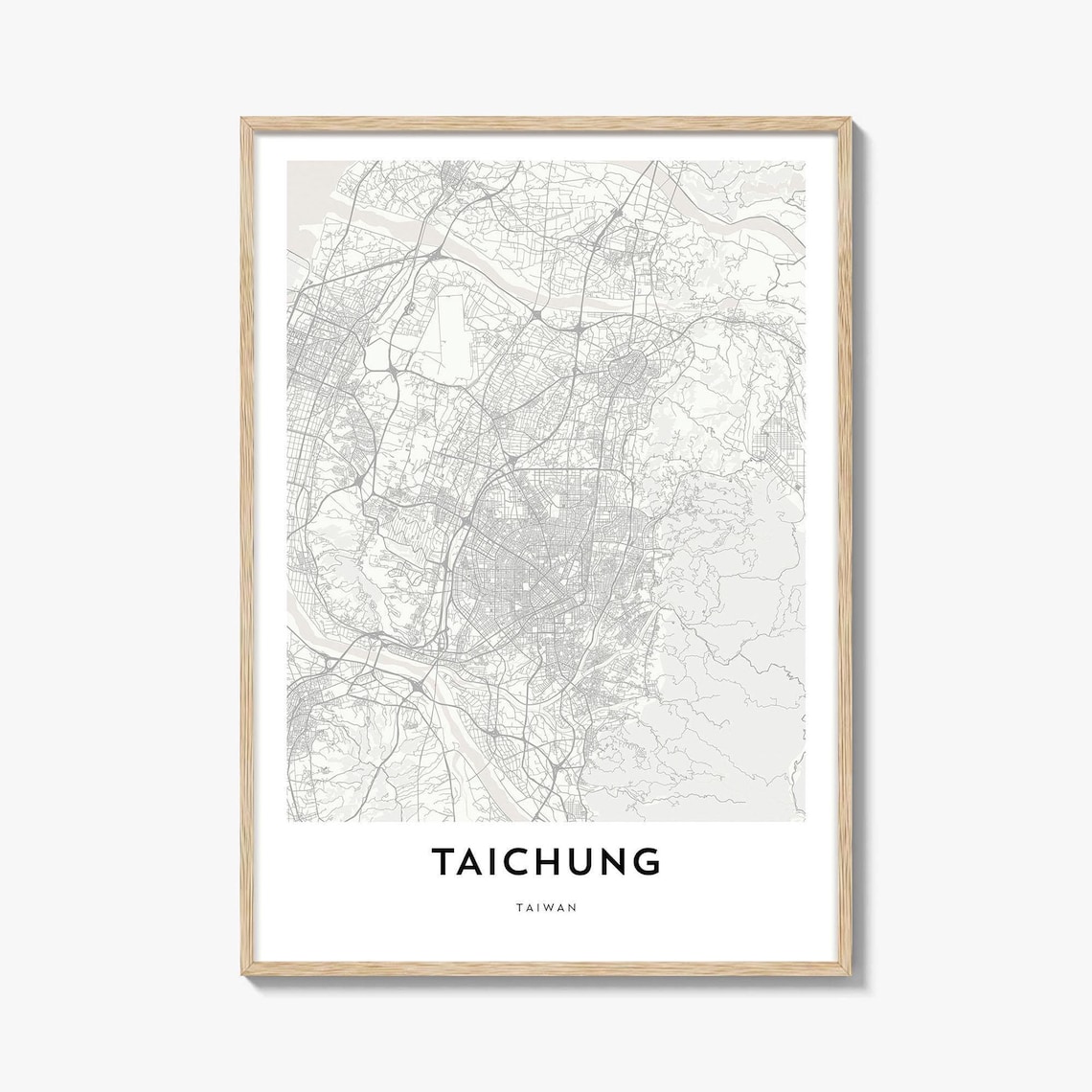 Minimalist Line Map of Taichung Taiwan City Street Layout Poster