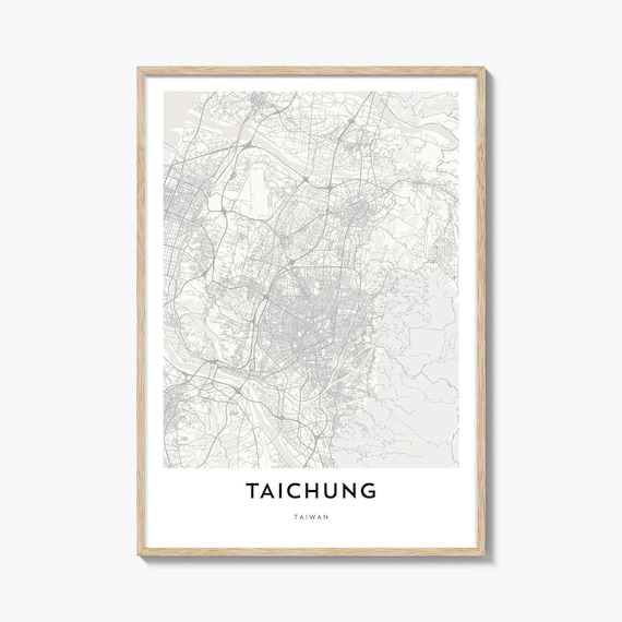 Minimalist Line Map of Taichung Taiwan City Street Layout Poster