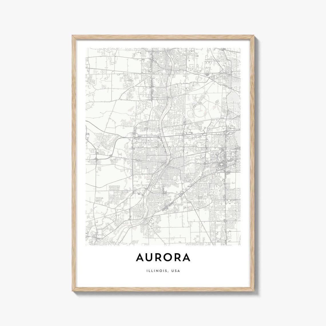 Aurora Illinois Minimalist City Street Map Modern Black White Poster