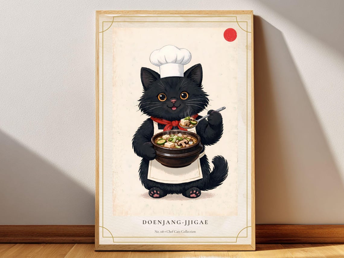 Doenjang Jjigae Chef Cat Korean Stew Black Cute Collection Poster