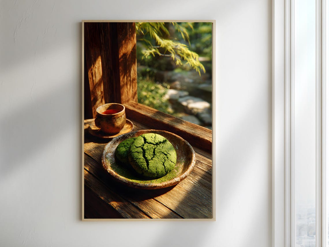 Matcha Cookies Japanese Cafe Window Light Still Life Art Poster
