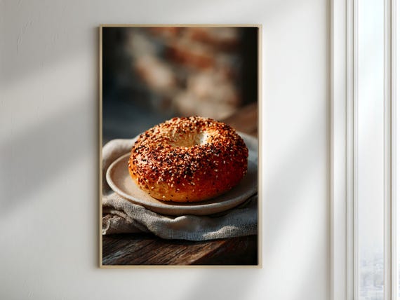 Sesame Bagel Printable Poster French Bakery Wall Art Bread Print Digital Download