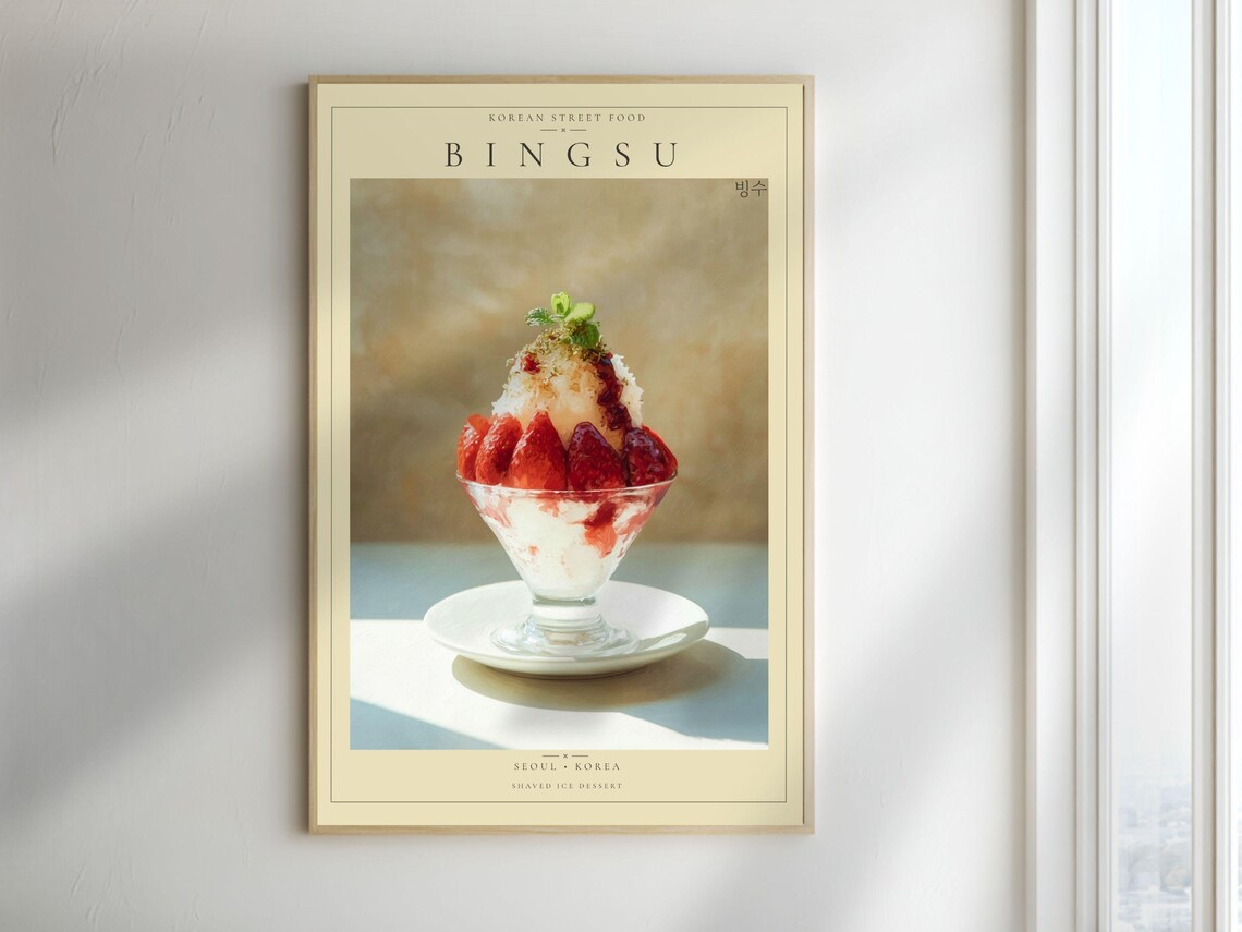 Sweet Strawberry Bingsu Korean Shaved Ice Dessert Seoul Poster