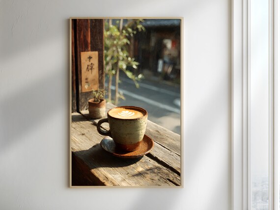 Japanese Cafe Latte Art Rustic Ceramic Cup Coffee Shop Poster