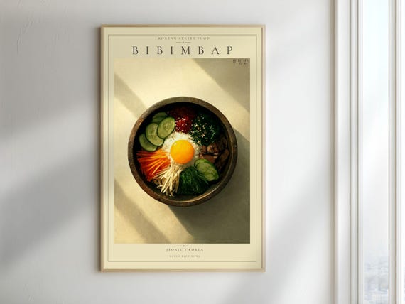 Vintage Bibimbap Printable Poster Korean Street Food Wall Art Kitchen Decor Digital Download