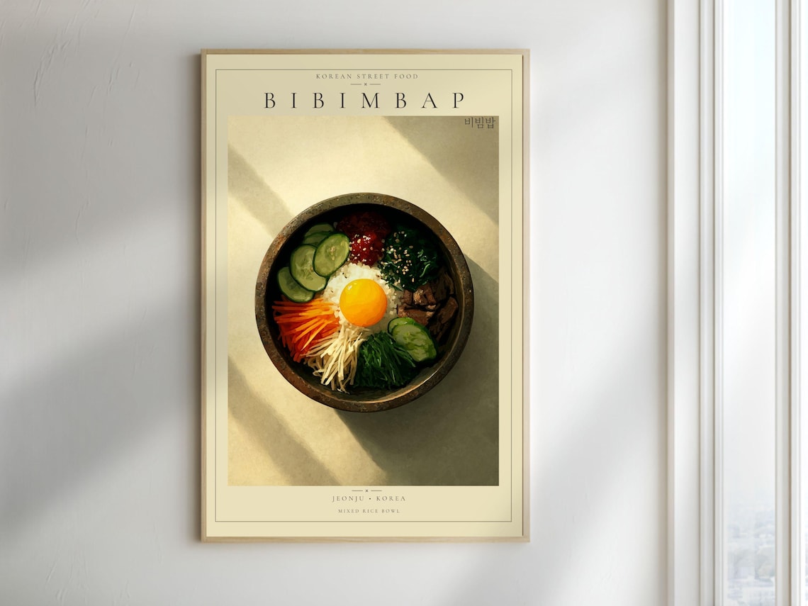 Bibimbap Mixed Rice Bowl Korean Street Food Vintage Kitchen Poster