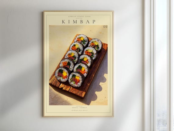 Vintage Kimbap Poster Korean Seaweed Rice Rolls Wall Art Digital Download
