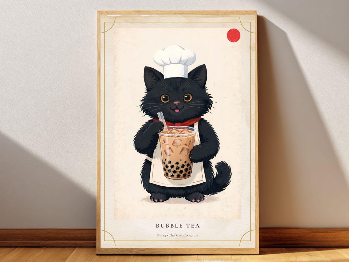 Bubble Tea Cat Poster Printable Wall Art Digital Download