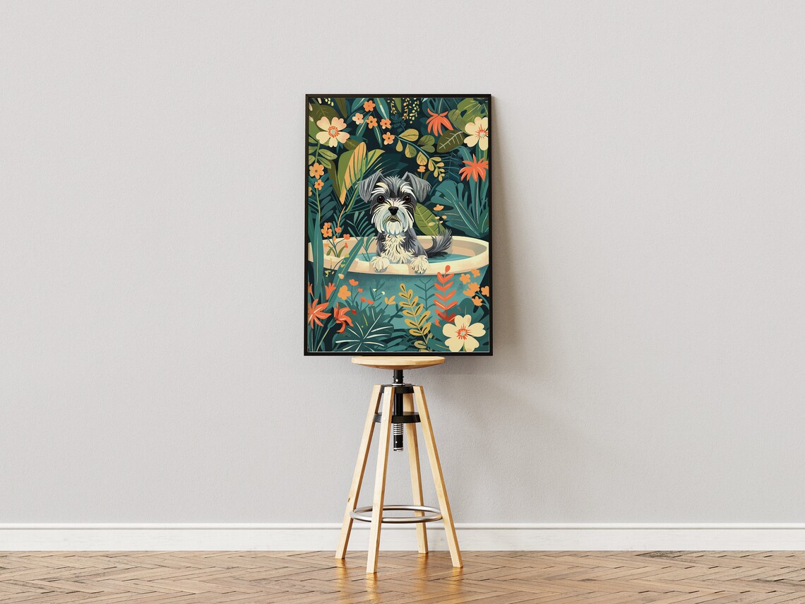 Miniature Schnauzer Boho Jungle Bathtub Art Print - Image 3