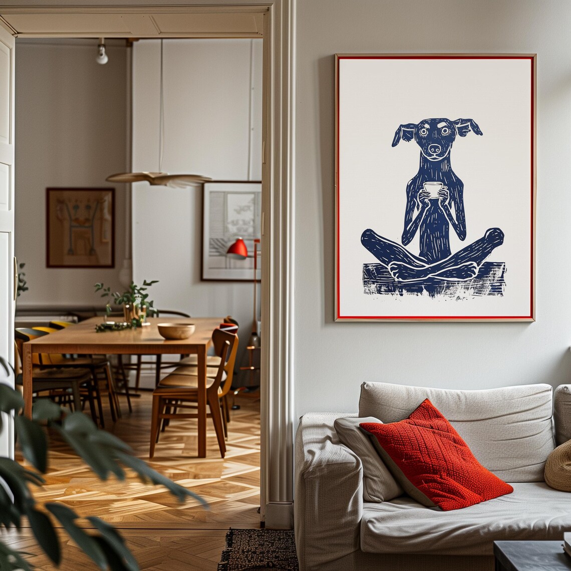 Quirky Dog Coffee Retro Kitchen Art Print - Image 3