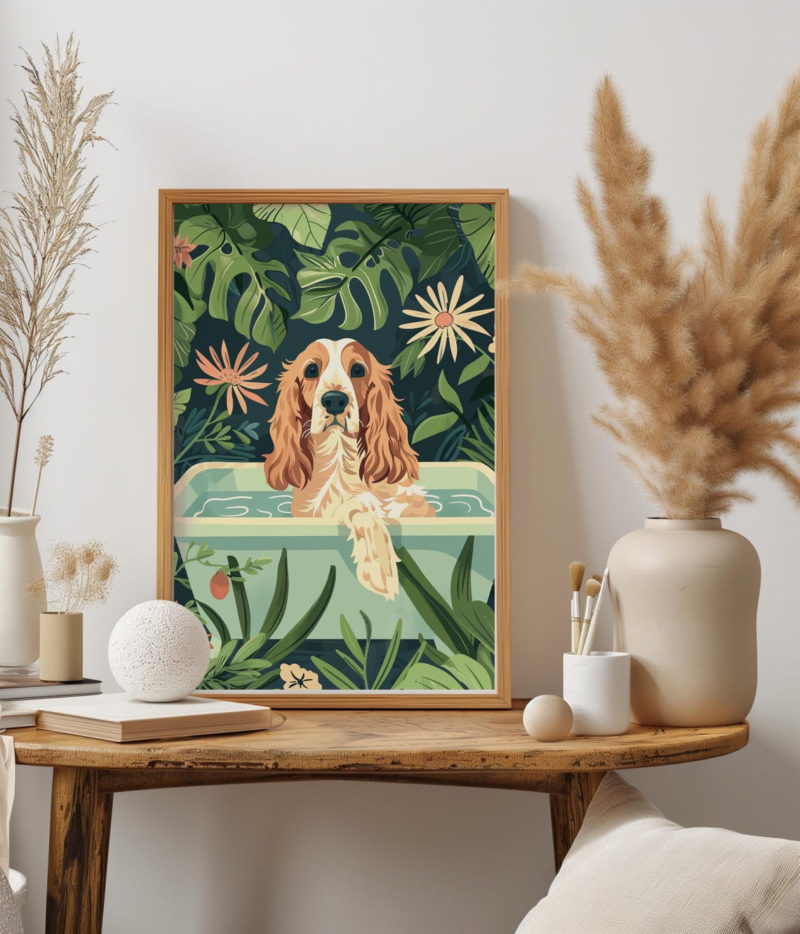 Cocker Spaniel Wall Art On Fine Art Paper Boho Jungle Bathtub Print Maximalist Botanical Decor Eclectic Tropical Poster Kid Room Nursery - Image 2