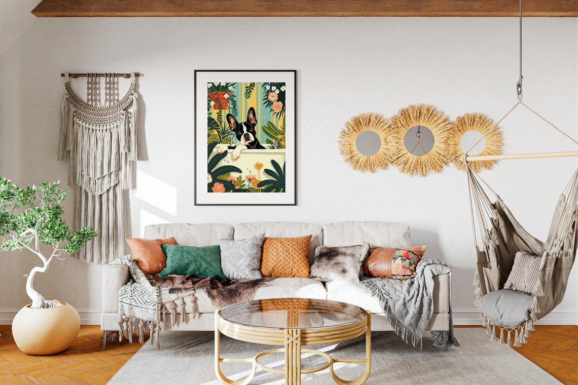 Boston Terrier Jungle Bathtub Botanical Poster - Image 2