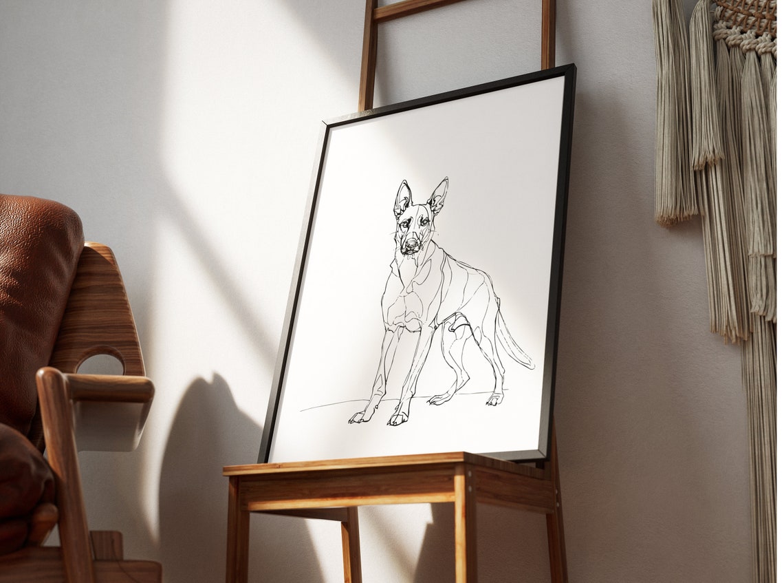 Belgian Malinois Standing Tall Minimalist Line Drawing Art Poster - Image 2
