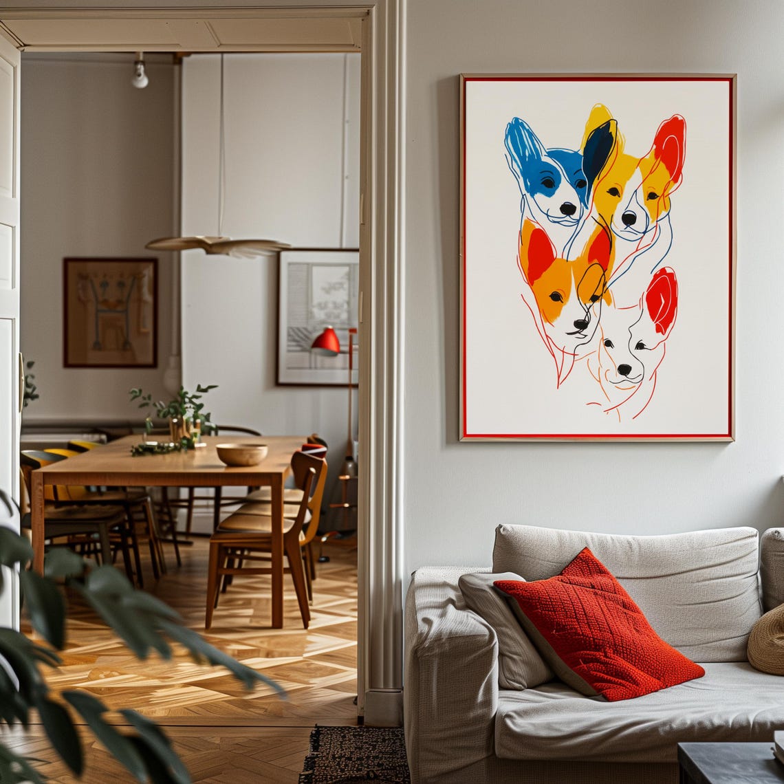 Four Corgi Faces Overlapping Colorful Line Drawing Poster Dog Art - Image 3