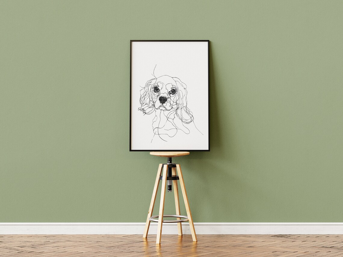 Cavalier King Charles Spaniel Minimal Line Drawing, Art Print - Image 3