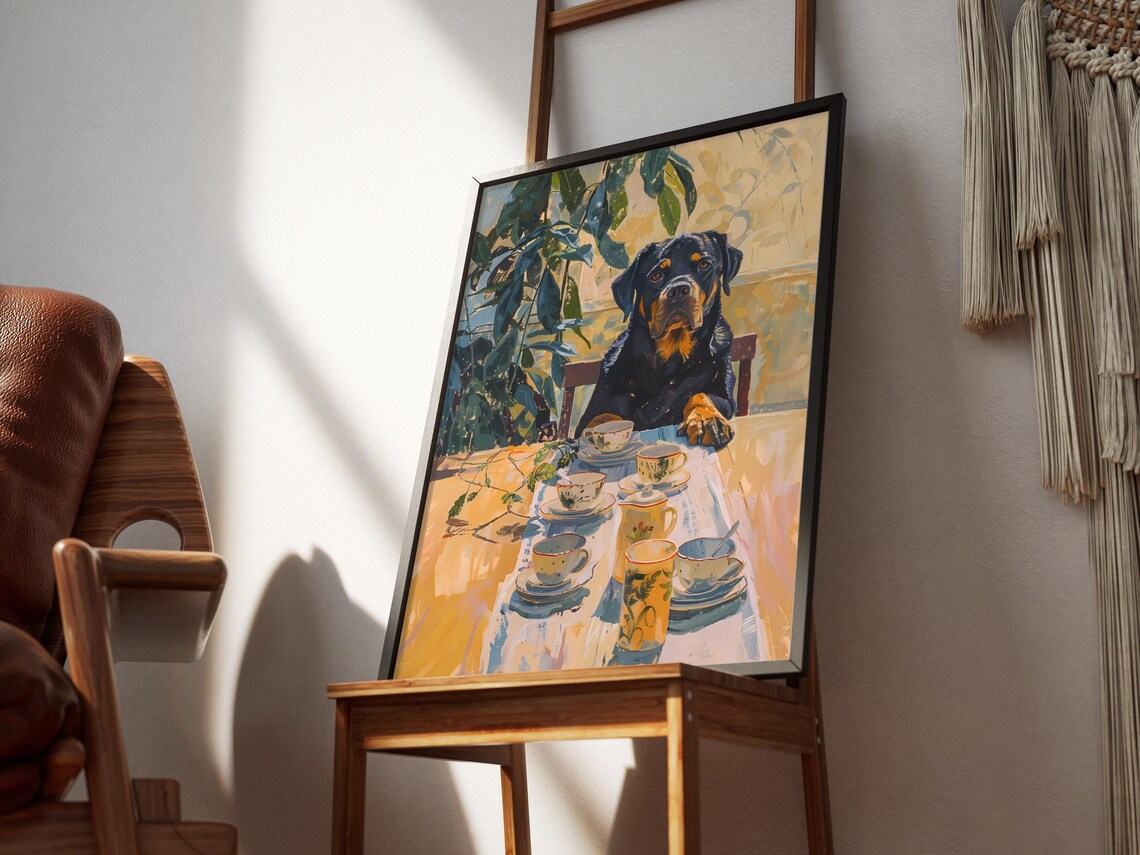 Retro Rottweiler Coffee Illustration Poster, Vintage Kitchen Decor - Image 3
