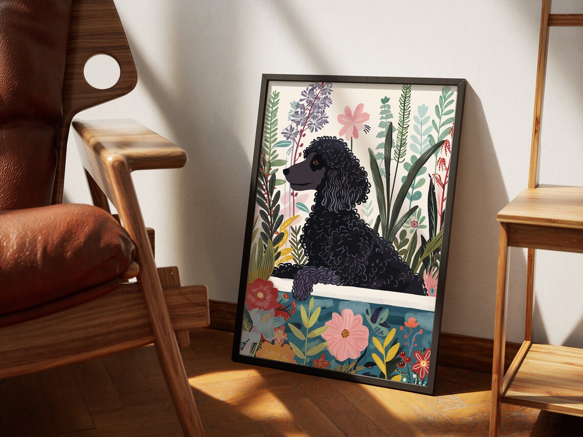 Black Standard Poodle Boho Jungle Wall Art Print - Image 2