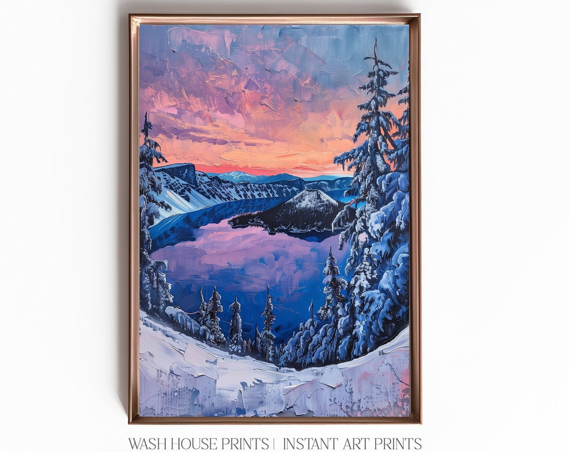 Crater Lake Print Instant Art Print Of Crater Lake Oregon Painting Oregon Wall Art Crater Lake National Park Poster Art