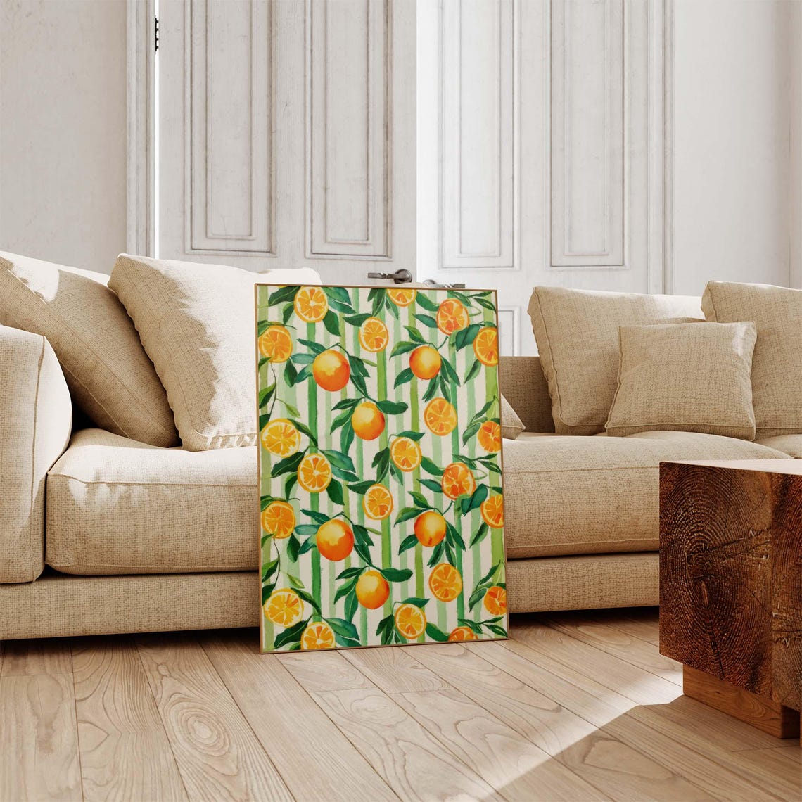 Ripe Oranges And Green Leaves Watercolor Citrus Pattern Poster - Image 2