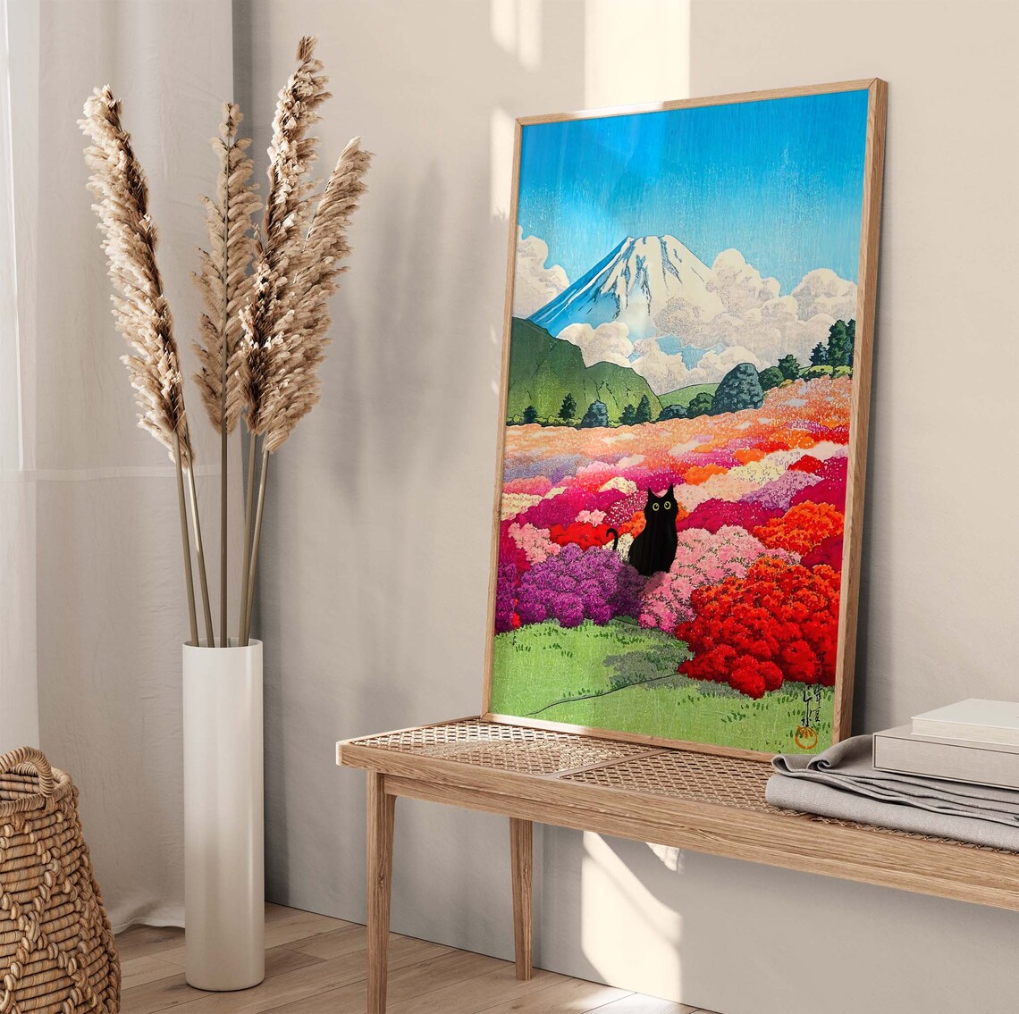 Black Cat Mount Fuji Japanese Art Print, Landscape - Image 4