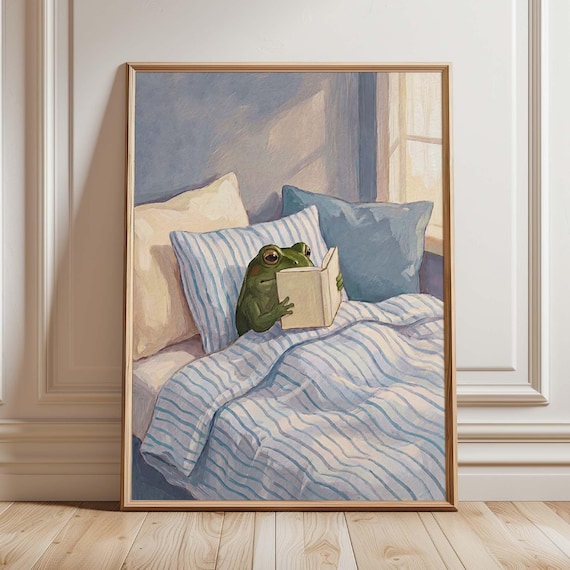 Reading Frog, Book Lover Cozy Bedroom Decor