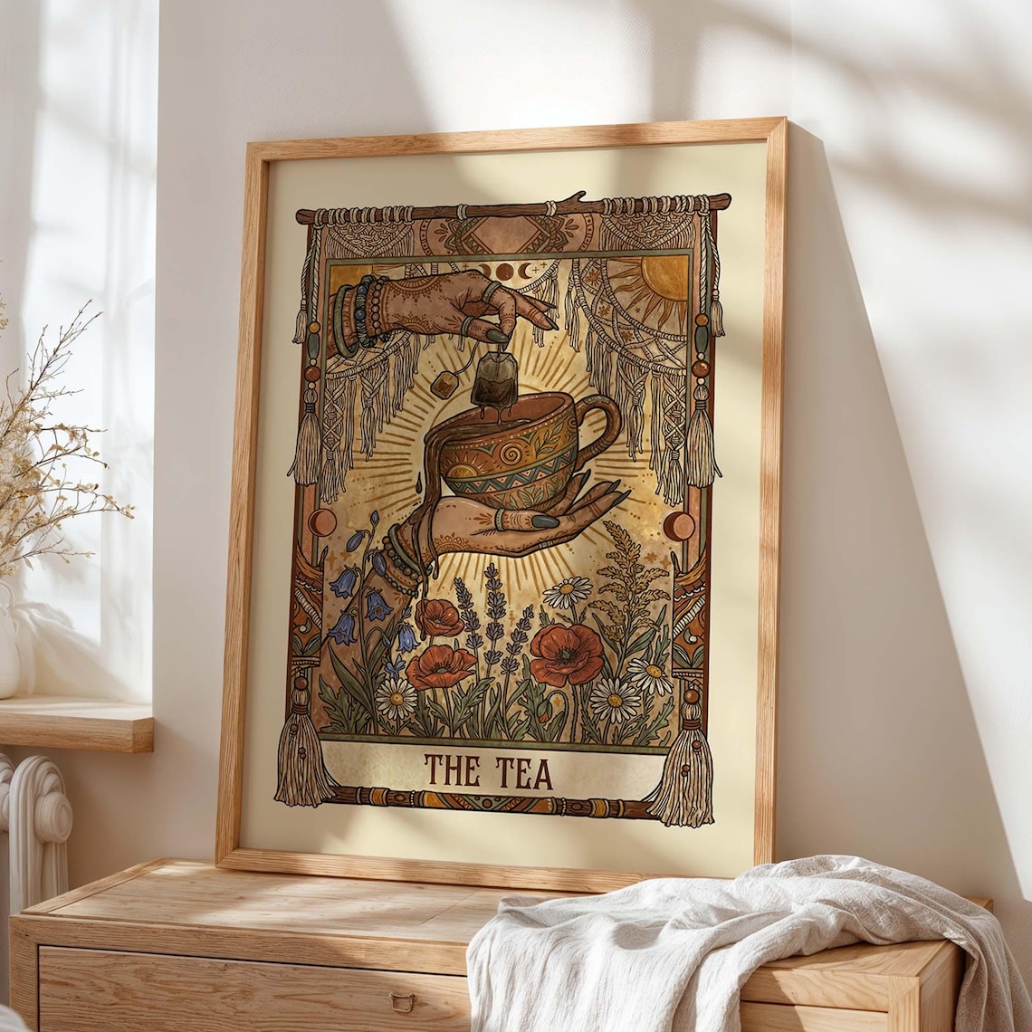Boho Tea Tarot Card Poster, Witchy Kitchen Decor