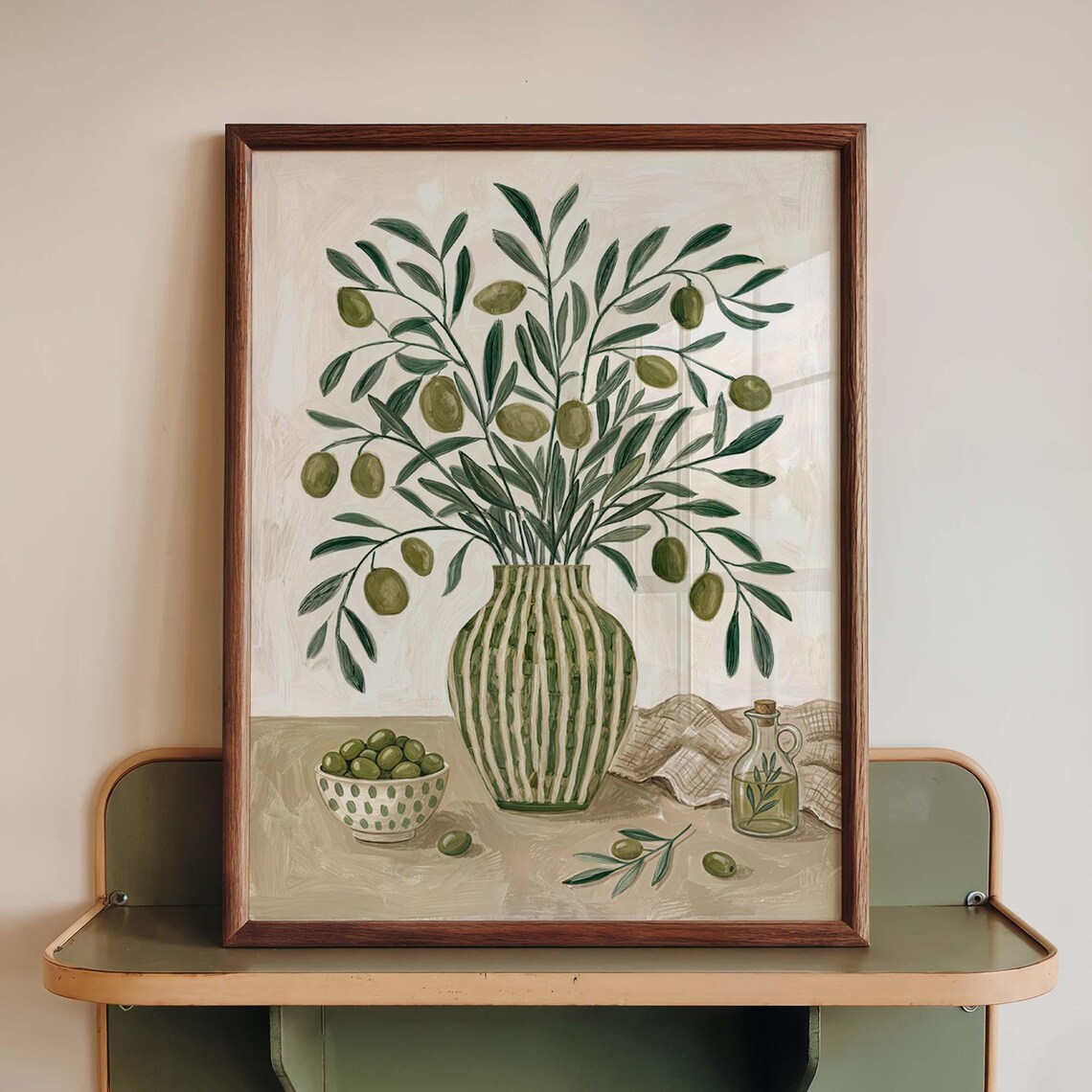 Olive Branch Still Life, Mediterranean Botanical Art Print