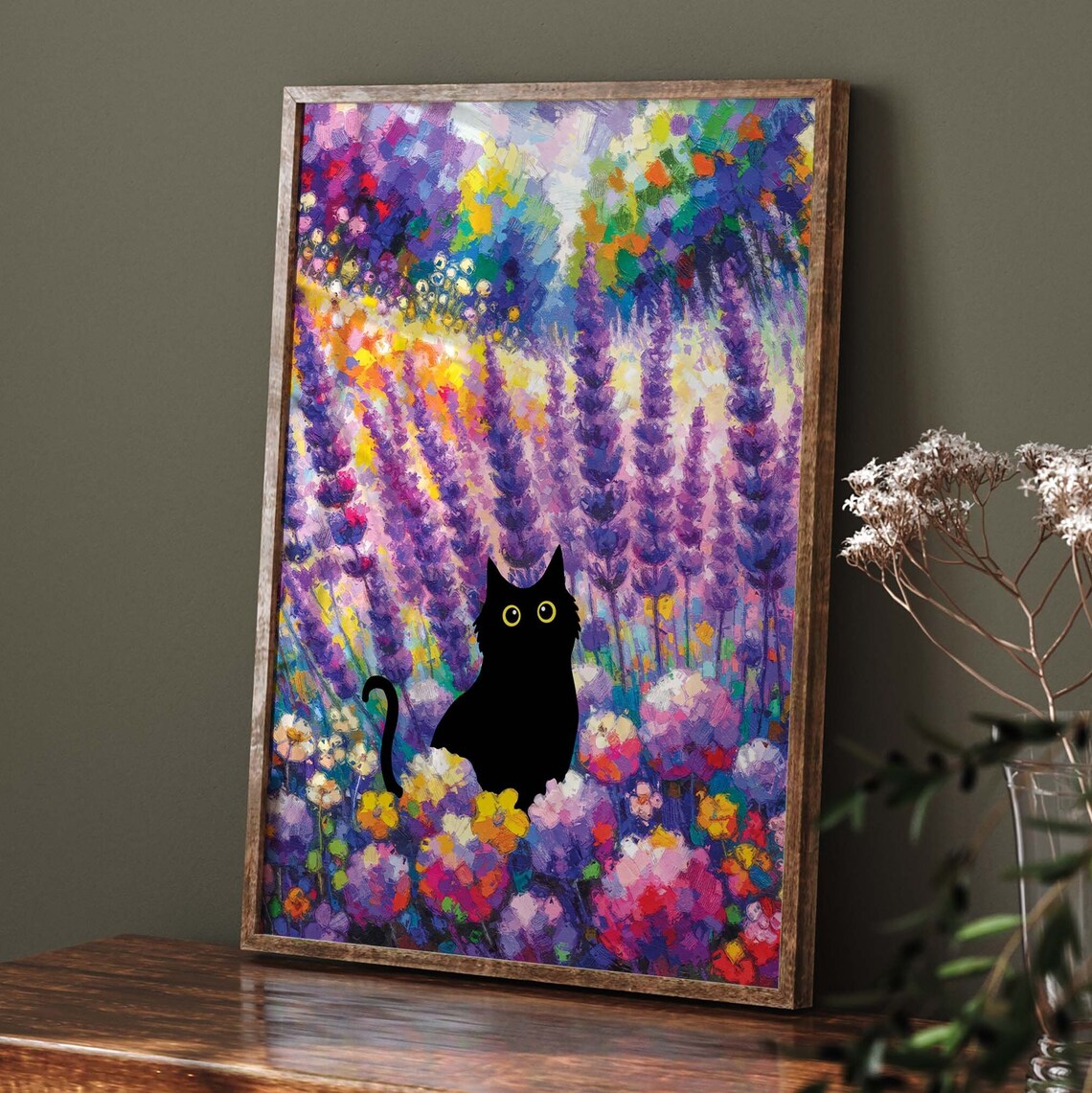 Black Cat In Colorful Lavender Garden Bloom Flower Field Poster - Image 3