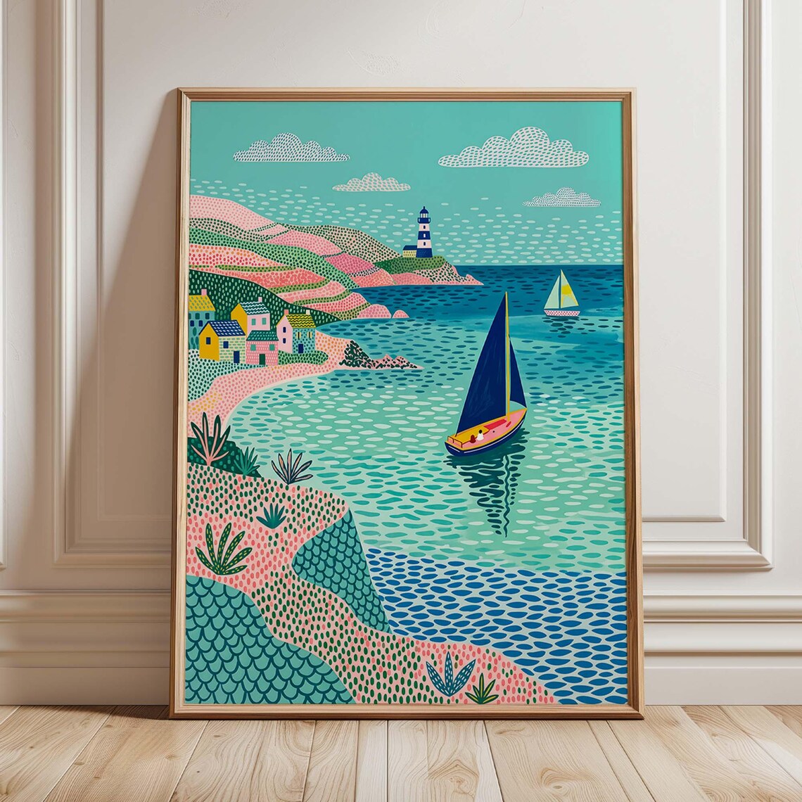 Coastal Sailboat Mediterranean Seascape, Travel Poster