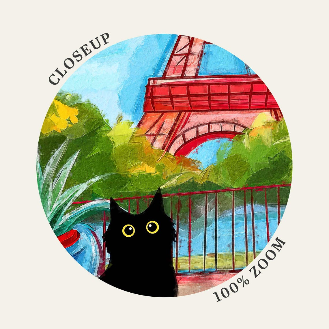 Black Cat In A Paris Garden With The Eiffel Tower View Poster - Image 4
