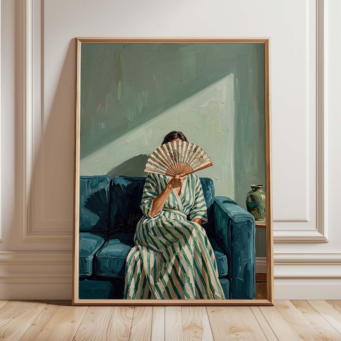 Woman With Fan Moody Figurative Art Print