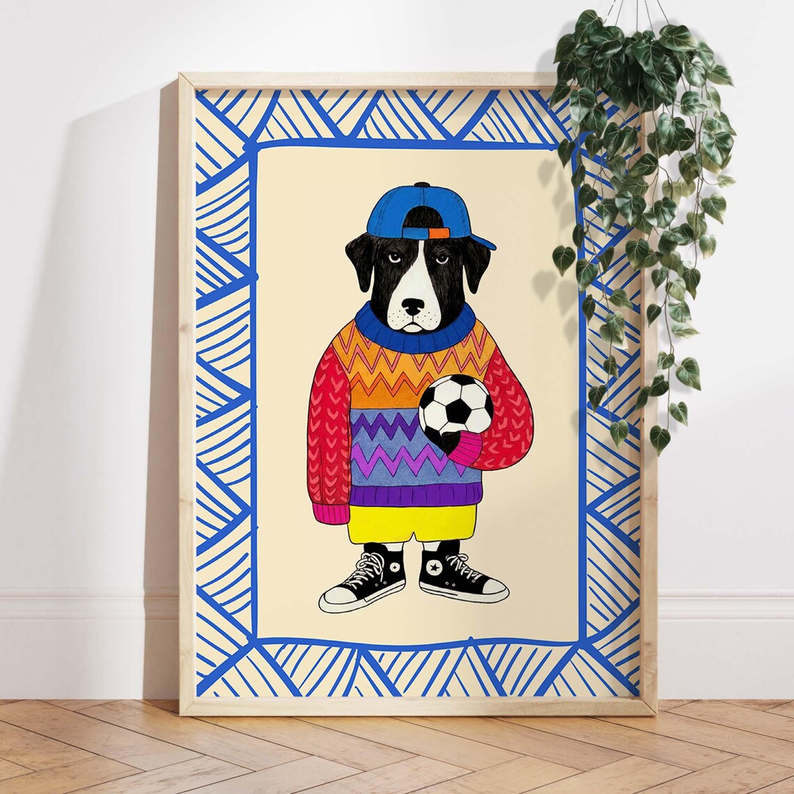 Soccer Dog Cute Hipster Puppy Poster Print