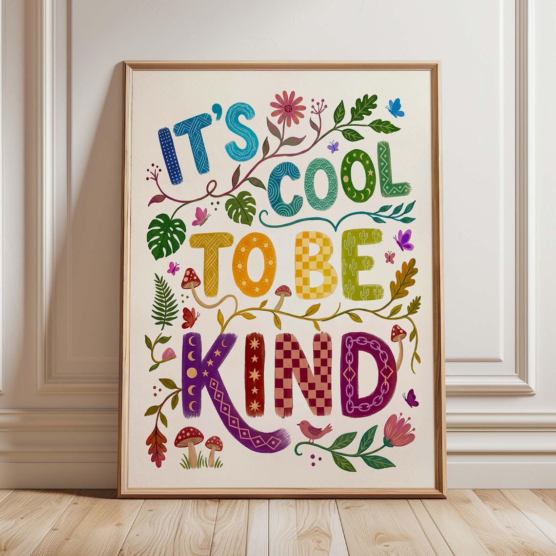 Its Cool To Be Kind Poster Print Kindness Quote Wall Art Colorful Folk Typography Classroom Nursery Decor
