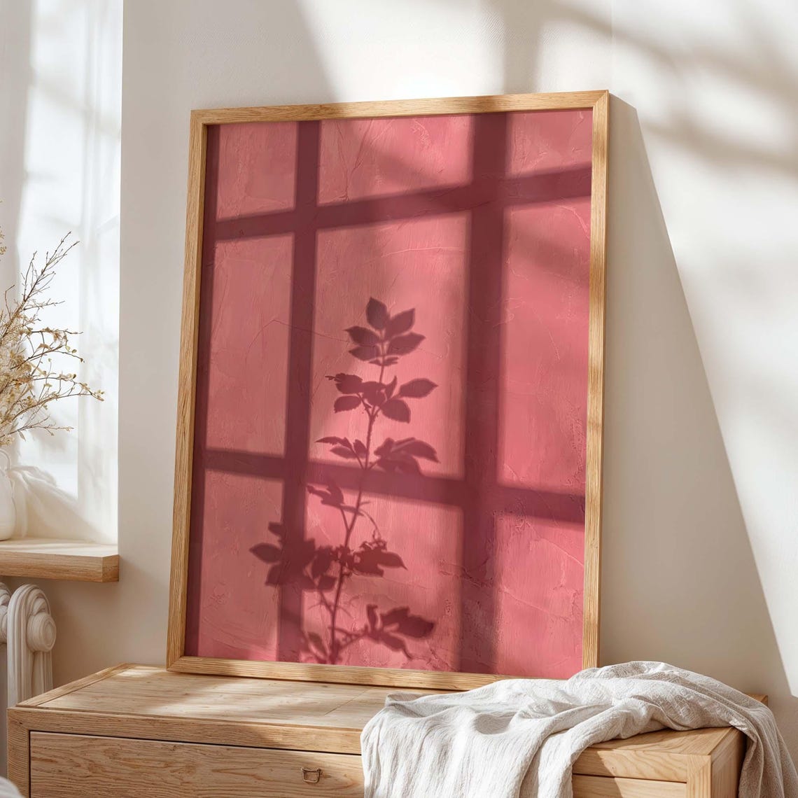 Pastel Pink Shadow Botanical Print Blush Window Light Plant Wall Art Feminine Floral Poster Trendy Aesthetic Bedroom Decor - Image 9