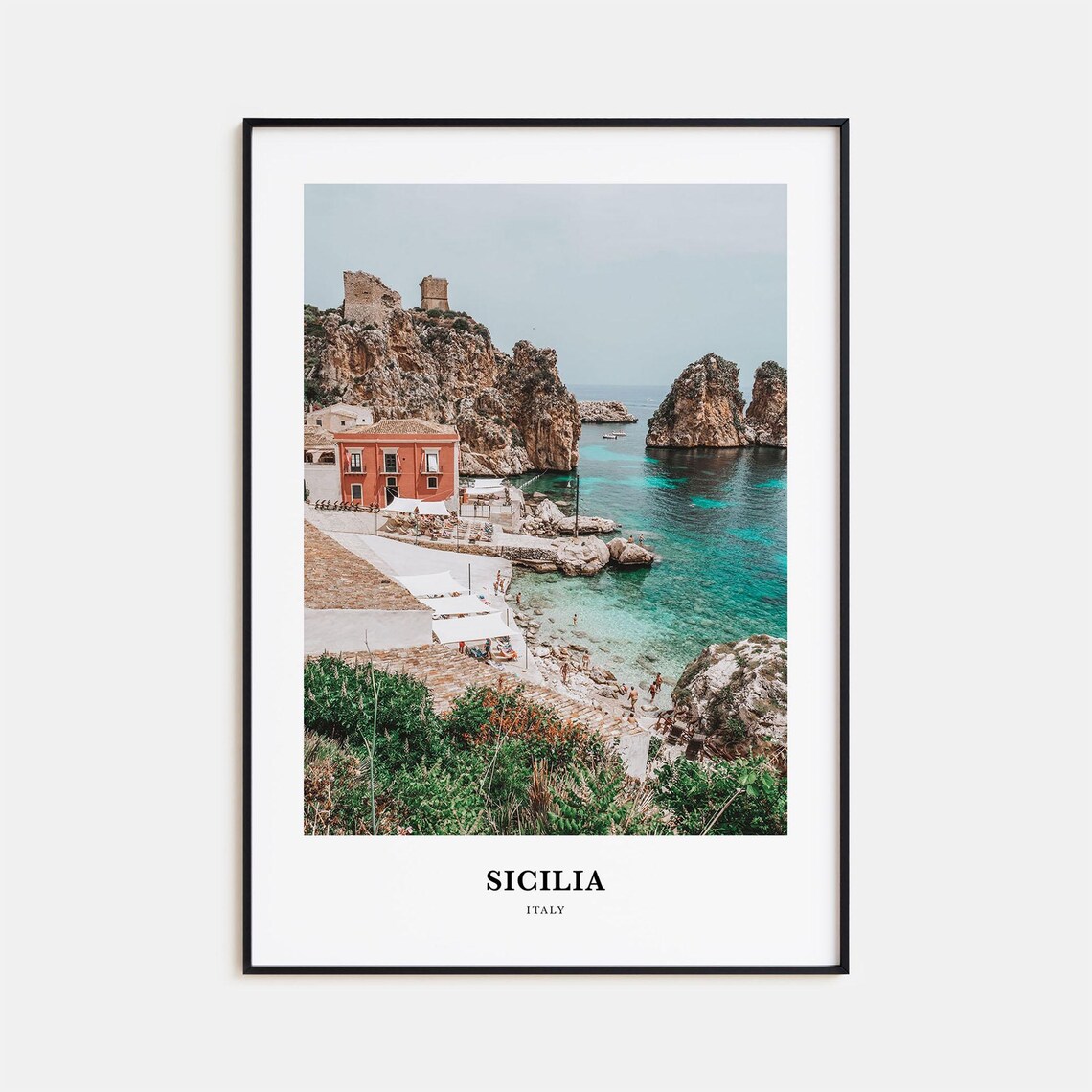Sicilia Italy Rocky Cove Sea Villa Photography Travel Poster Coast