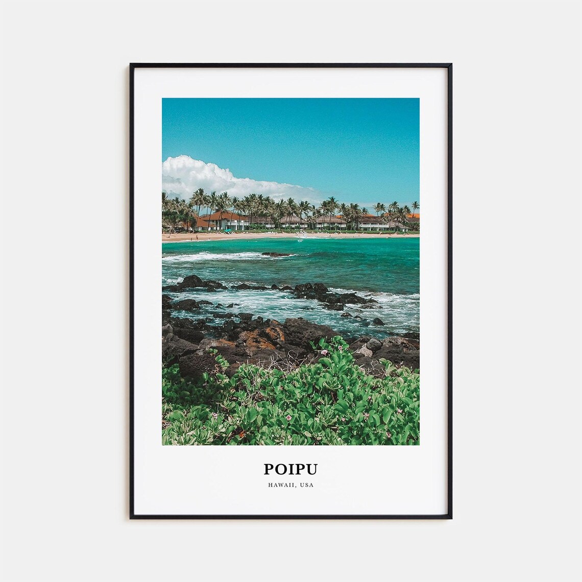 Poipu Hawaii Volcanic Lava Rock Shoreline Waves Resort Palms Poster