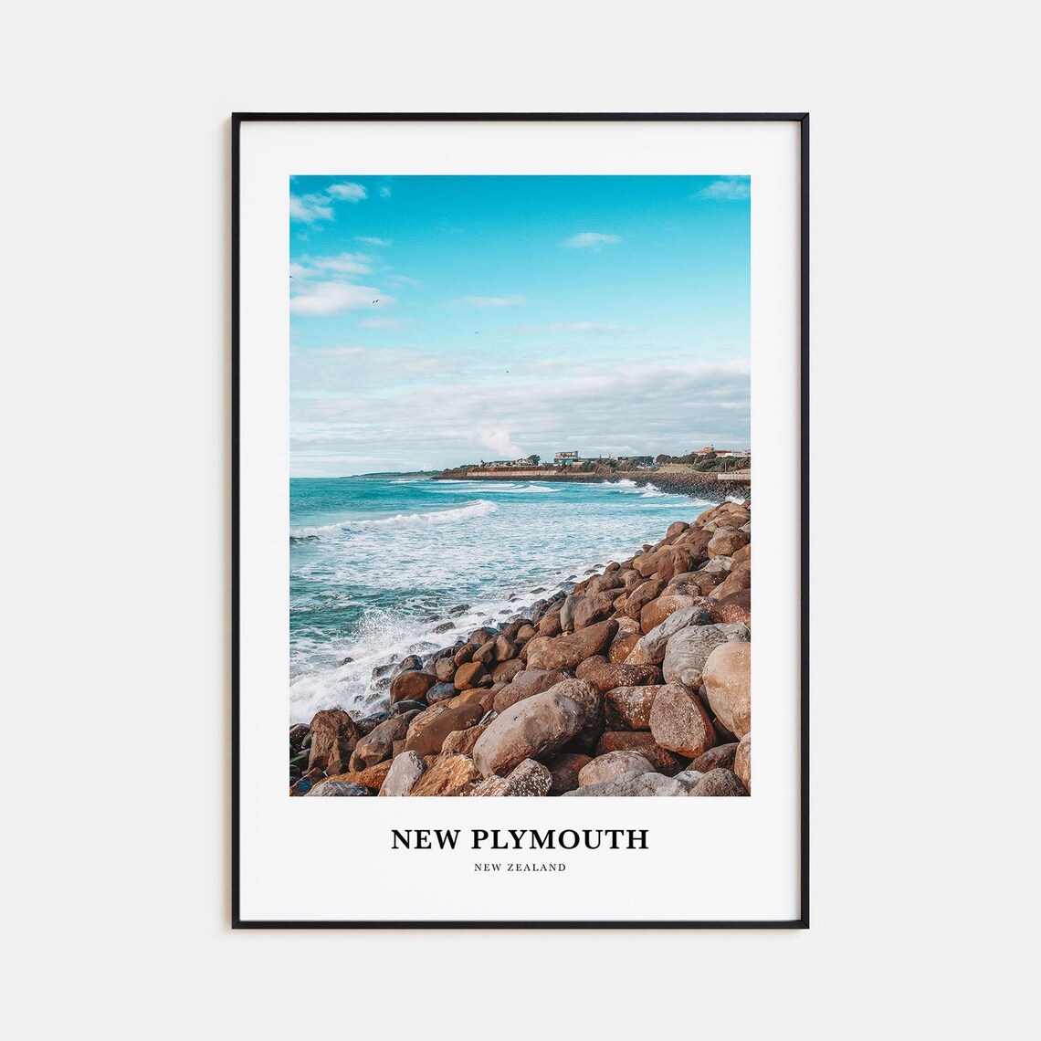 New Plymouth New Zealand Rocky Coastline Ocean Photography Poster