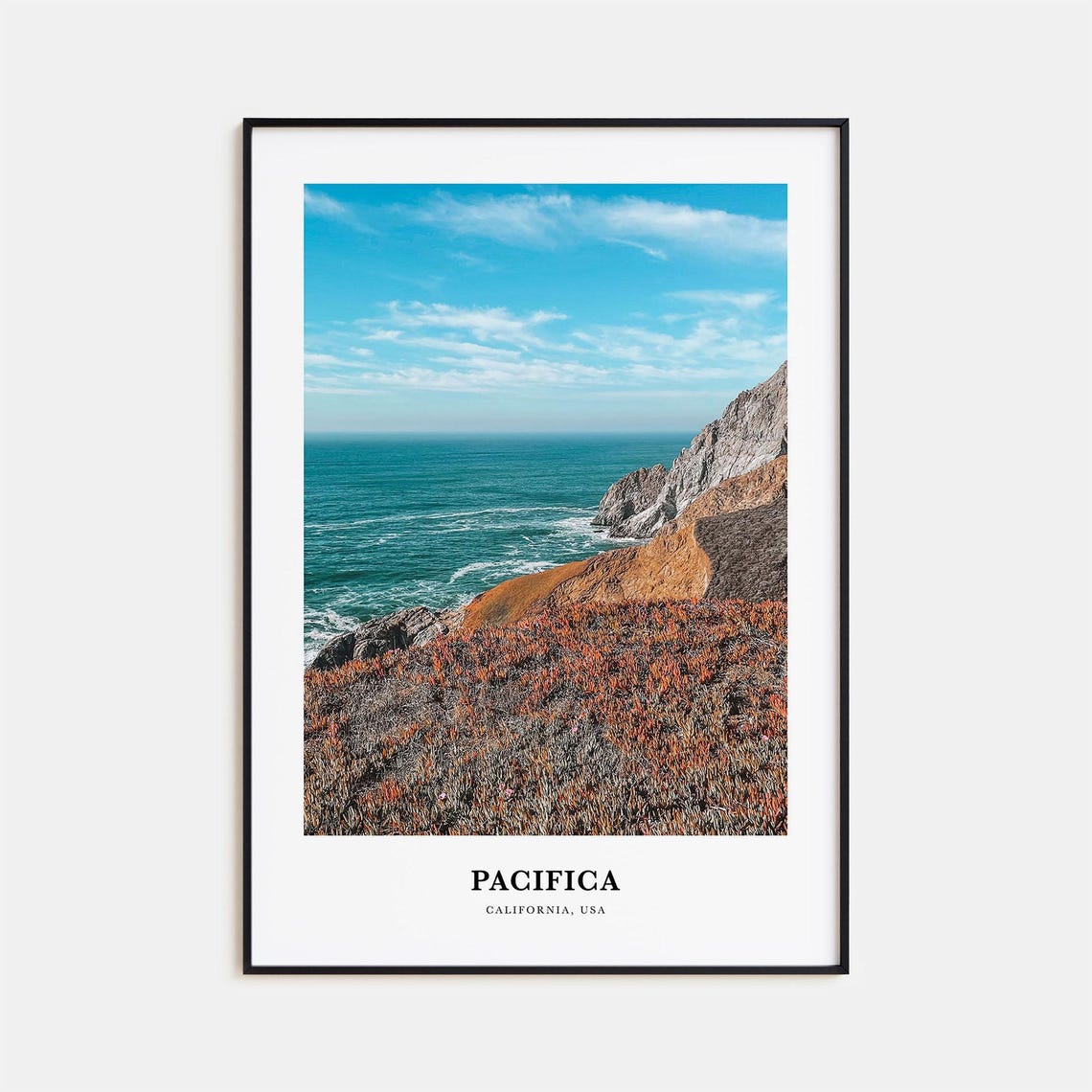 Pacifica California Ocean Cliffs Teal Water Coastal Bluff Poster