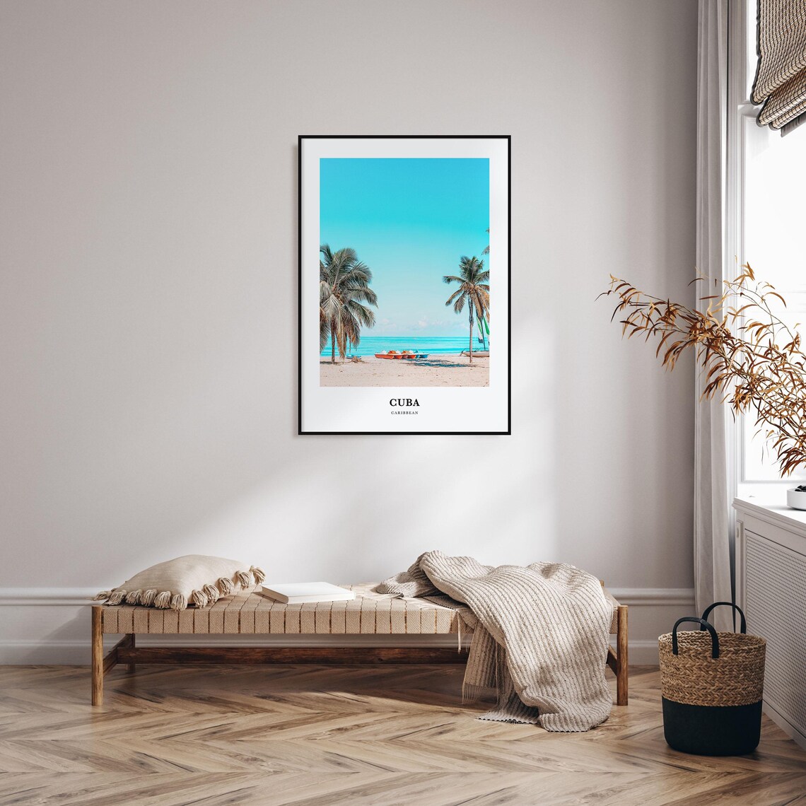 Tropical Cuba Caribbean Palm Beach With Colorful Boats Travel Poster - Image 3