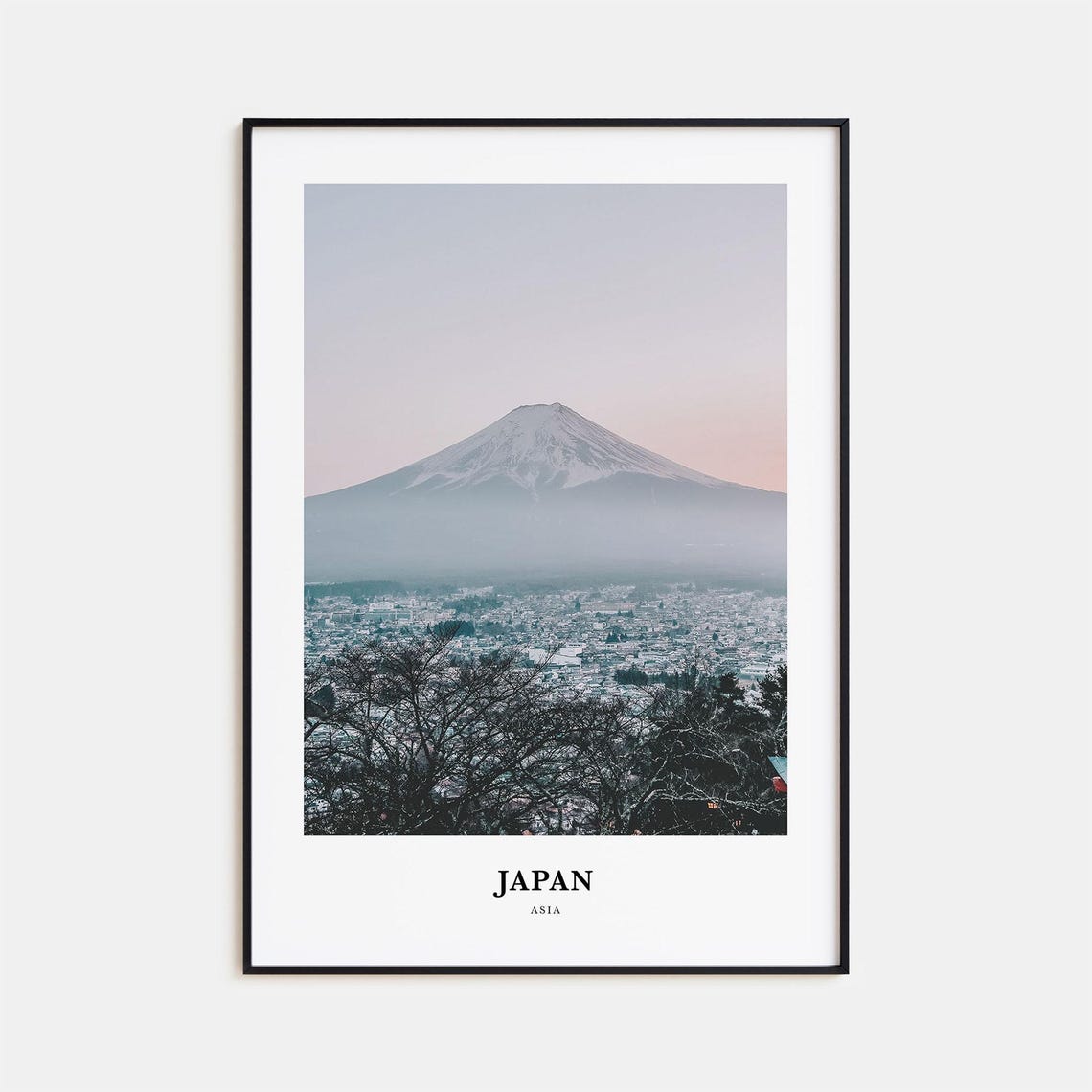 Mount Fuji Rising Over a Sleeping Town at Dusk in Japan Poster