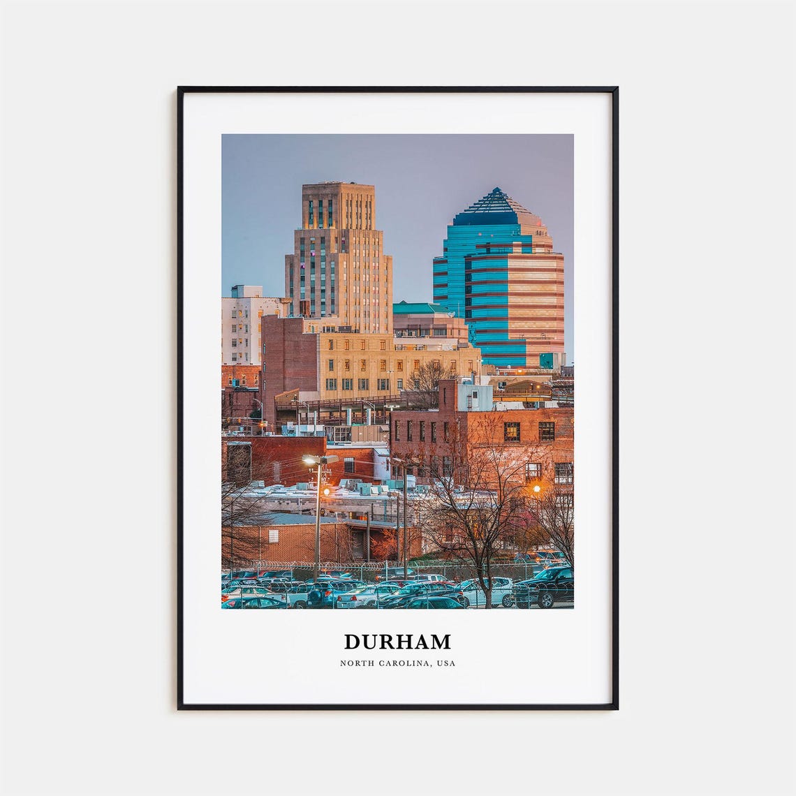 Durham North Carolina Downtown Skyline Dusk Warm Light Photo Poster