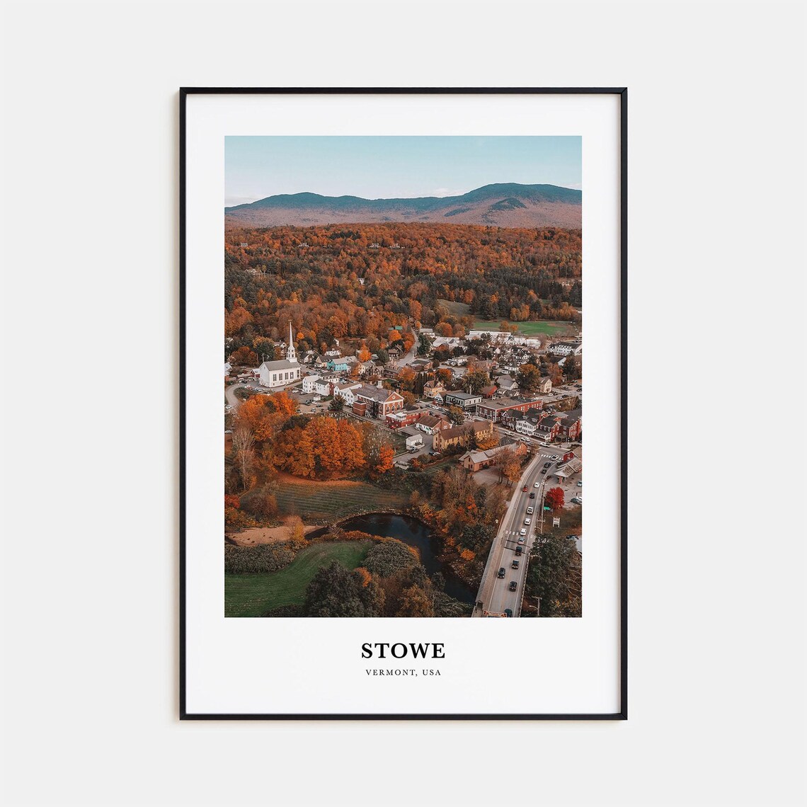 Stowe Vermont Aerial Fall Foliage Small Town Photography Poster
