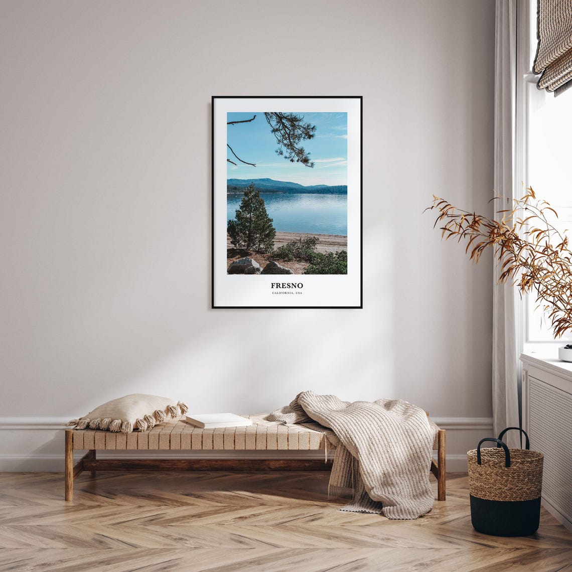 Fresno California Pine Lake Shoreline Mountain View Travel Poster - Image 3