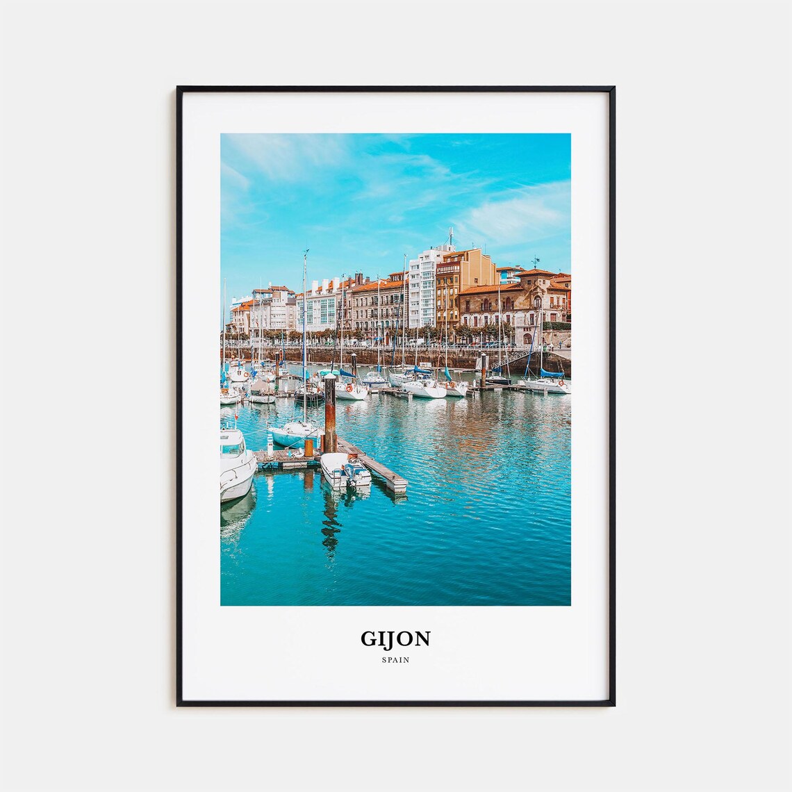 Gijon Spain Harbor Sailboats Turquoise Waterfront Travel Poster