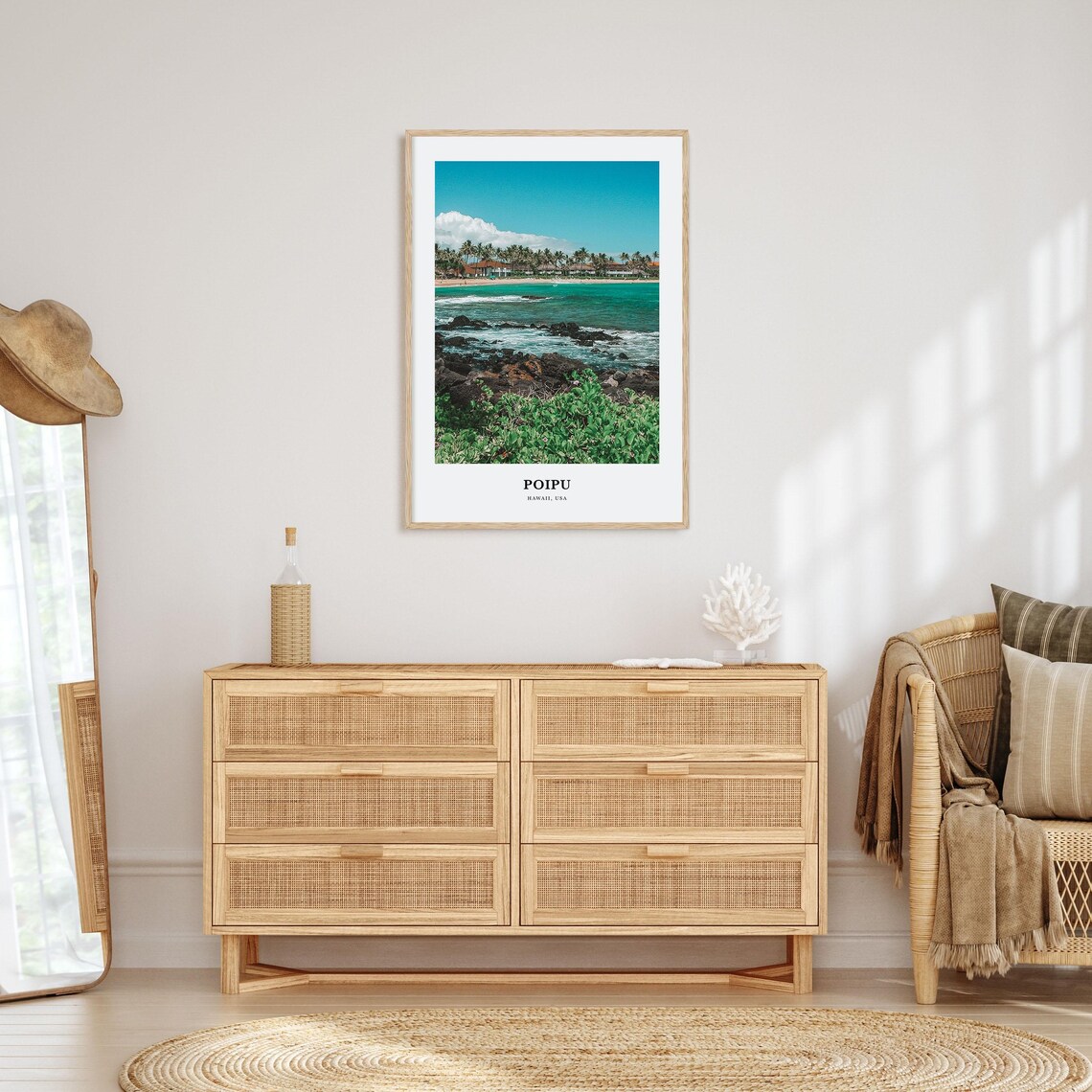Poipu Hawaii Volcanic Lava Rock Shoreline Waves Resort Palms Poster - Image 2